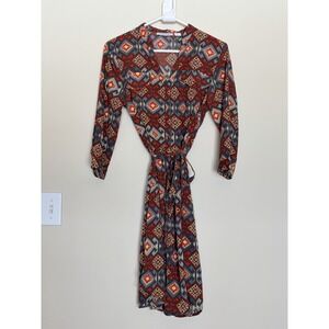 Pink Cattlelac Western Rodeo Pearl Snap‎ Tie Waist Shirt Dress Womens Small